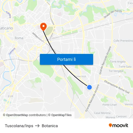 Tuscolana/Inps to Botanica map