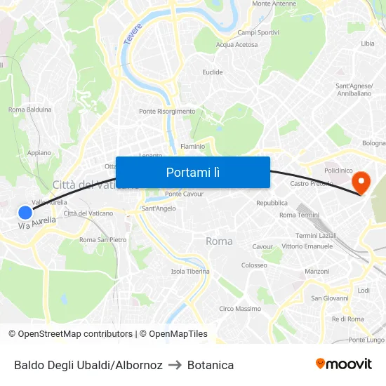 Baldo Degli Ubaldi/Albornoz to Botanica map