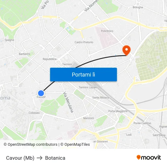 Cavour (Mb) to Botanica map