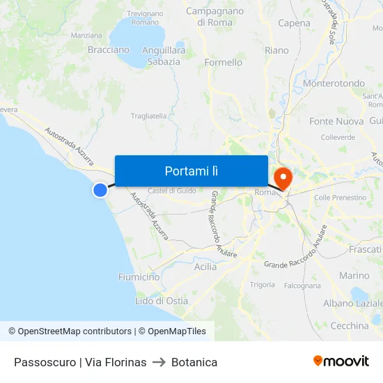 Passoscuro | Via Florinas to Botanica map