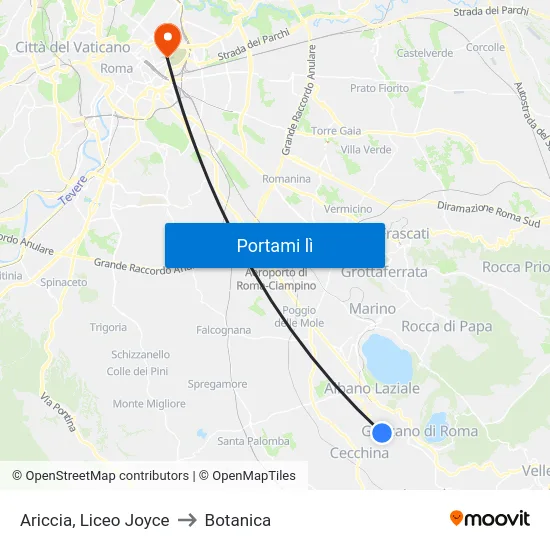 Ariccia, Liceo Joyce to Botanica map