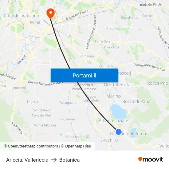 Ariccia, Vallericcia to Botanica map