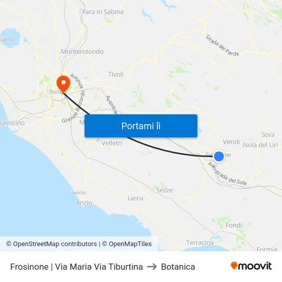 Frosinone | Via Maria Via Tiburtina to Botanica map