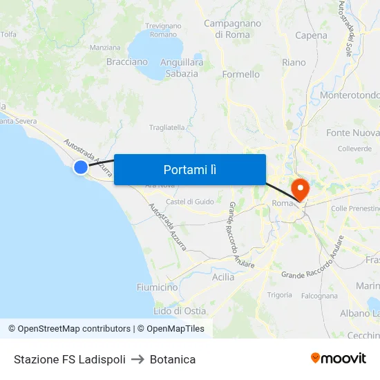 Stazione FS Ladispoli to Botanica map