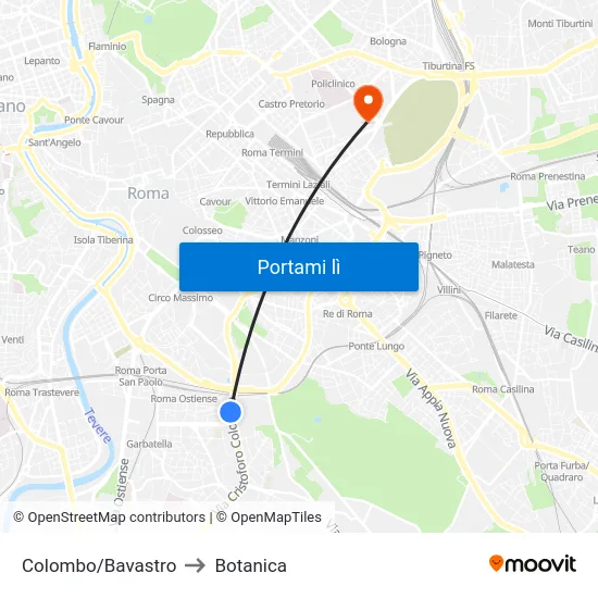 Colombo/Bavastro to Botanica map
