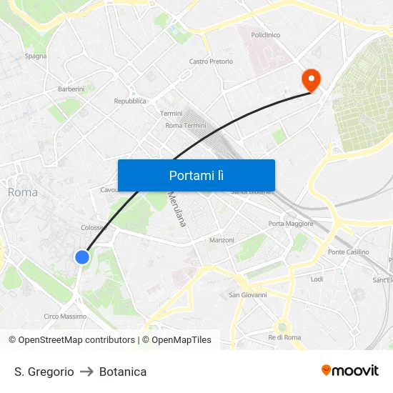 S. Gregorio to Botanica map