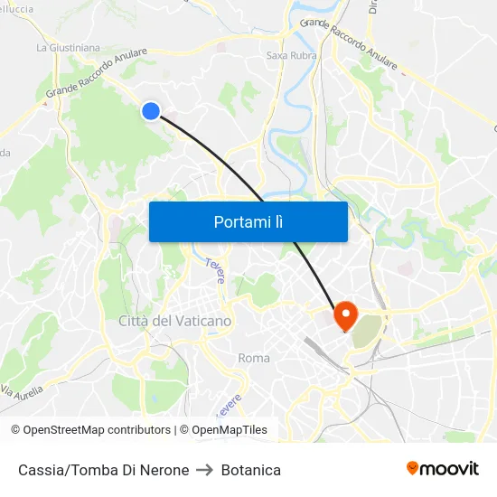 Cassia/Tomba Di Nerone to Botanica map