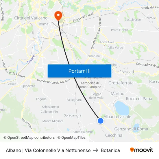 Albano | Via Colonnelle Via Nettunense to Botanica map