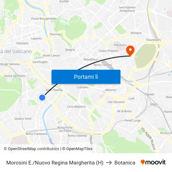 Morosini E./Nuovo Regina Margherita (H) to Botanica map