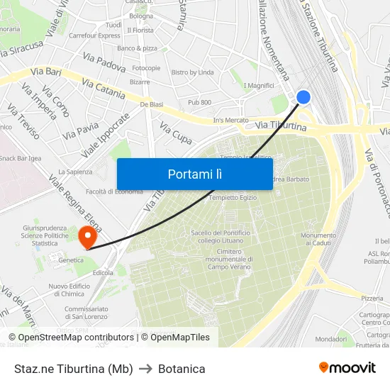 Staz.ne Tiburtina (Mb) to Botanica map