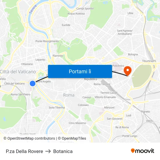 P.za Della Rovere to Botanica map