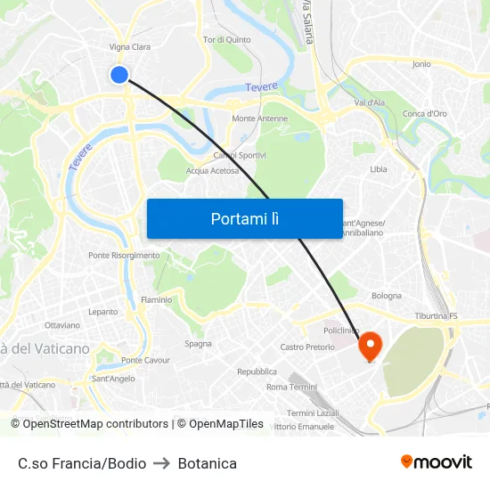 C.so Francia/Bodio to Botanica map