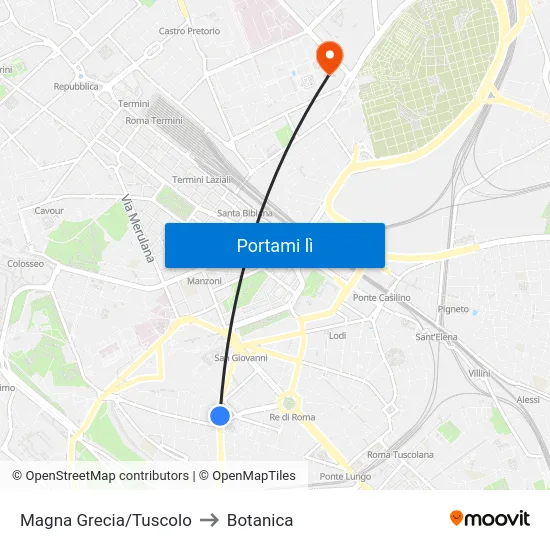 Magna Grecia/Tuscolo to Botanica map