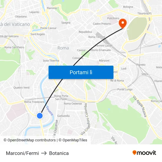 Marconi/Fermi to Botanica map