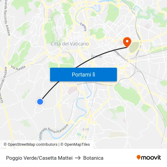 Poggio Verde/Casetta Mattei to Botanica map