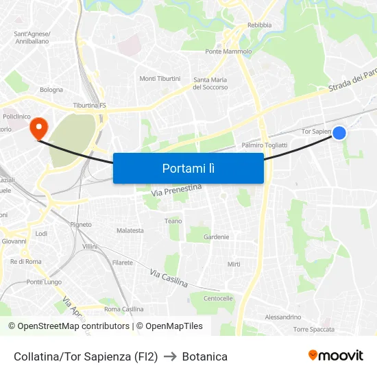 Collatina/Tor Sapienza (Fl2) to Botanica map