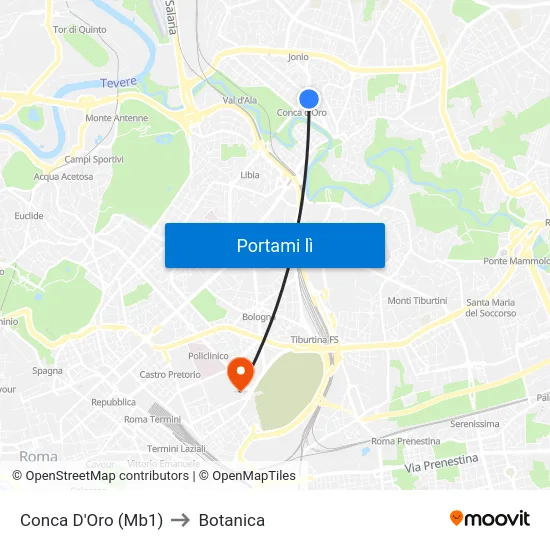 Conca D'Oro (Mb1) to Botanica map