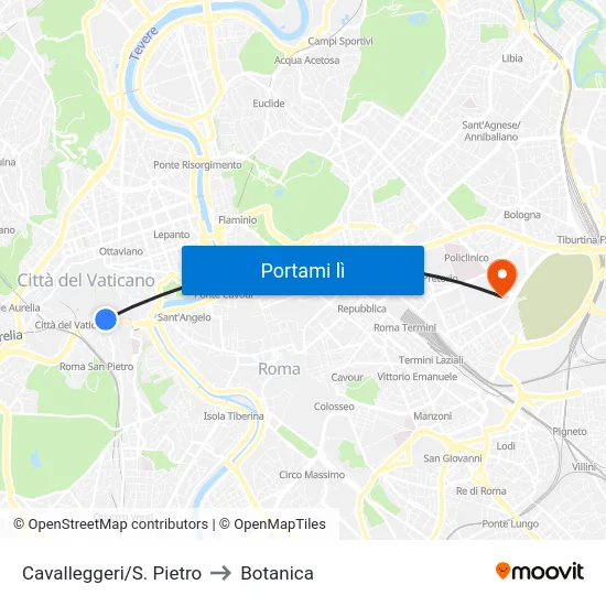 Cavalleggeri/S. Pietro to Botanica map