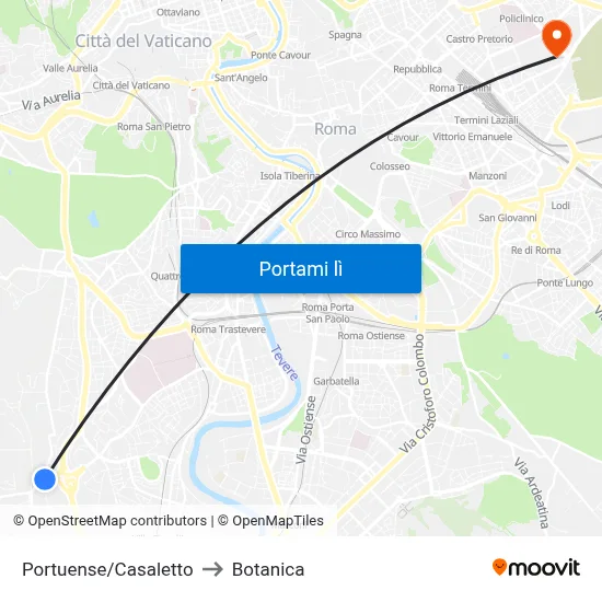 Portuense/Casaletto to Botanica map