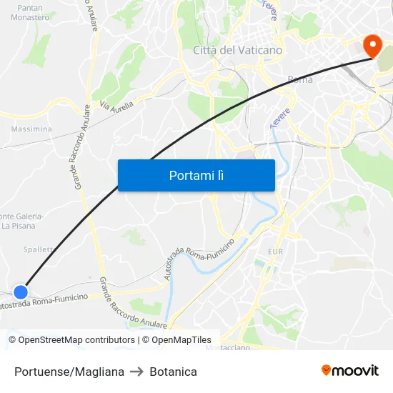 Portuense/Magliana to Botanica map