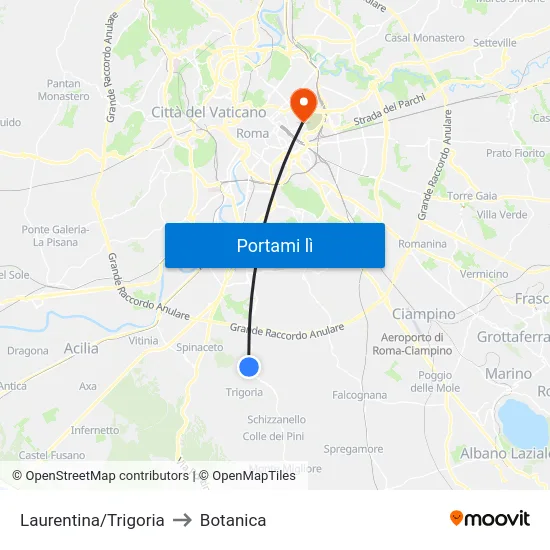 Laurentina/Trigoria to Botanica map
