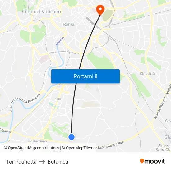 Tor Pagnotta to Botanica map