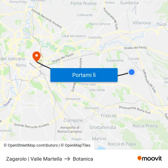 Zagarolo | Valle Martella to Botanica map
