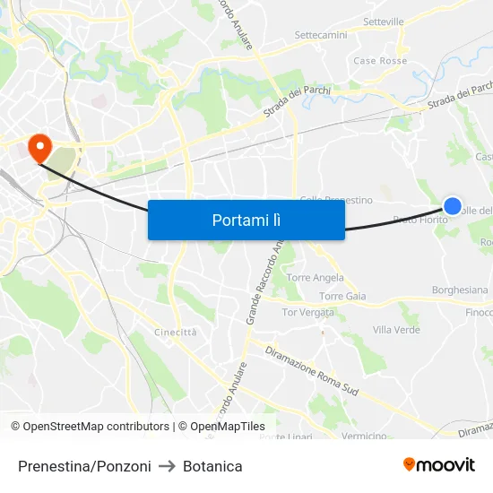 Prenestina/Ponzoni to Botanica map