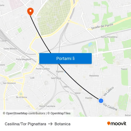 Casilina/Tor Pignattara to Botanica map
