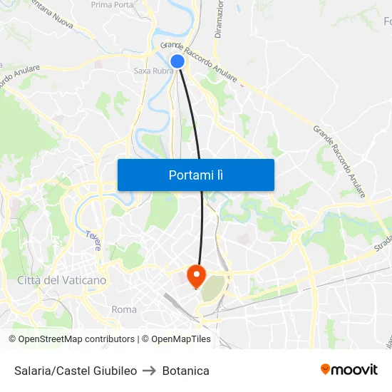 Salaria/Castel Giubileo to Botanica map