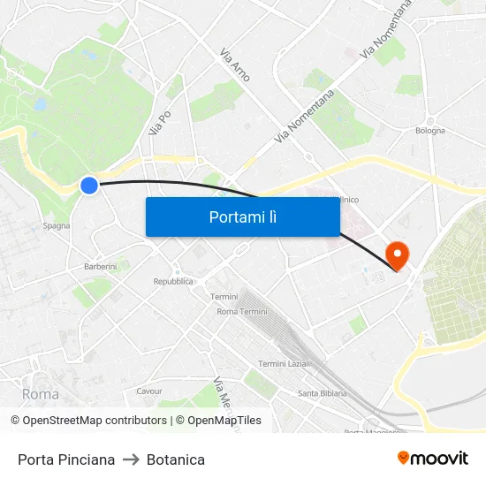 Porta Pinciana to Botanica map