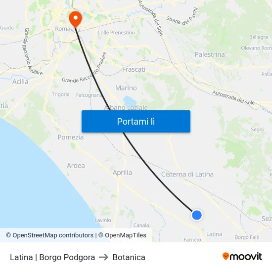 Latina | Borgo Podgora to Botanica map