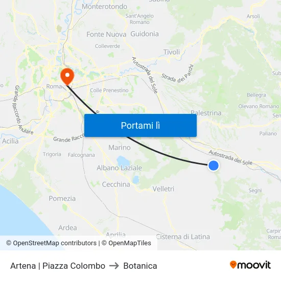 Artena | Piazza Colombo to Botanica map