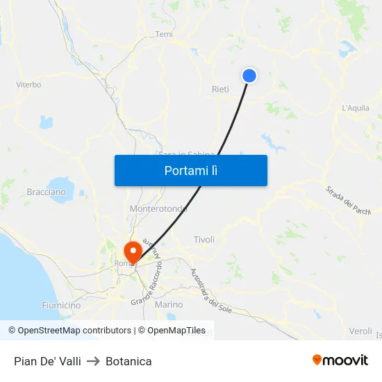 Pian De' Valli to Botanica map