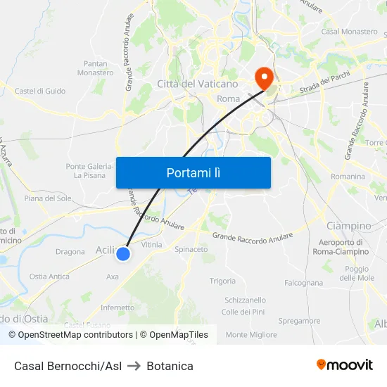 Casal Bernocchi/Asl to Botanica map