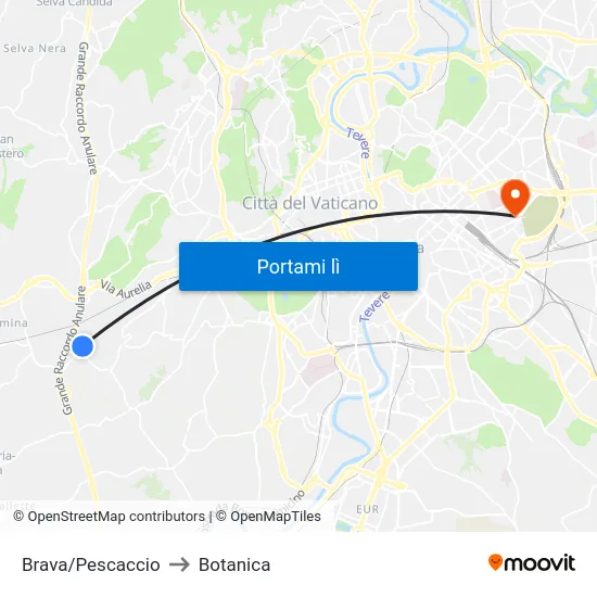 Brava/Pescaccio to Botanica map