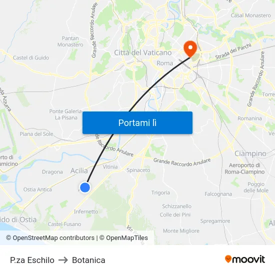 P.za Eschilo to Botanica map