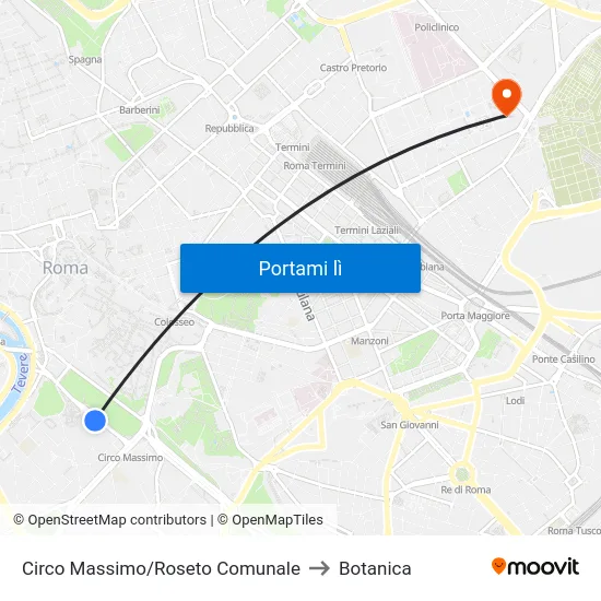 Circo Massimo/Roseto Comunale to Botanica map