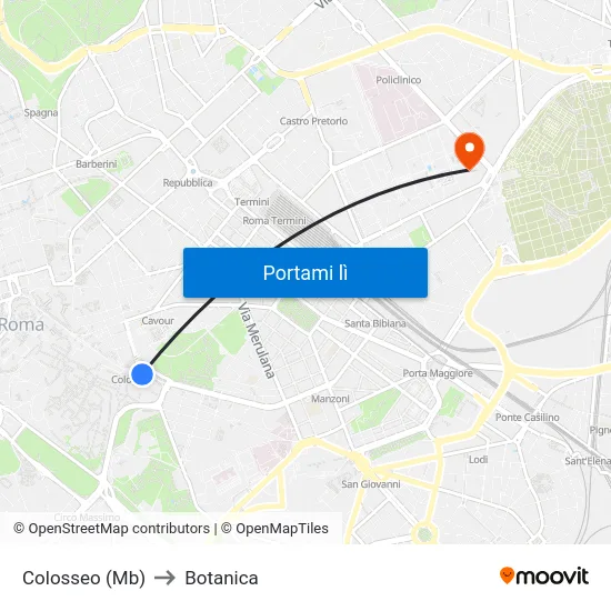 Colosseo (Mb) to Botanica map