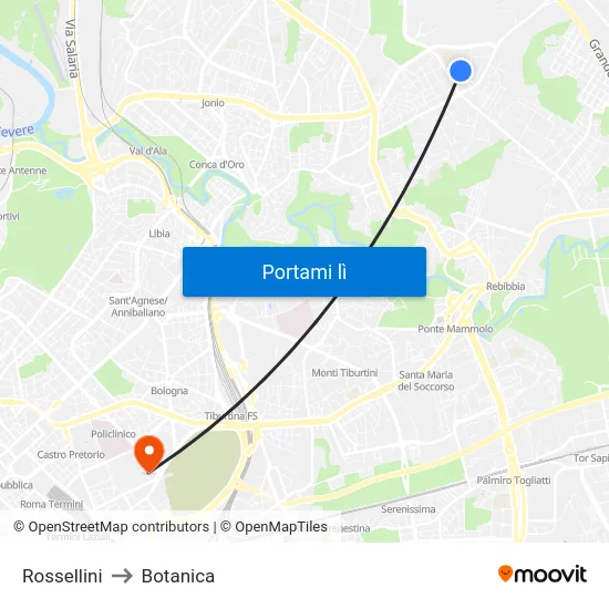 Rossellini to Botanica map