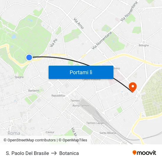 S. Paolo Del Brasile to Botanica map