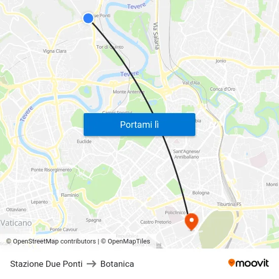 Stazione Due Ponti to Botanica map