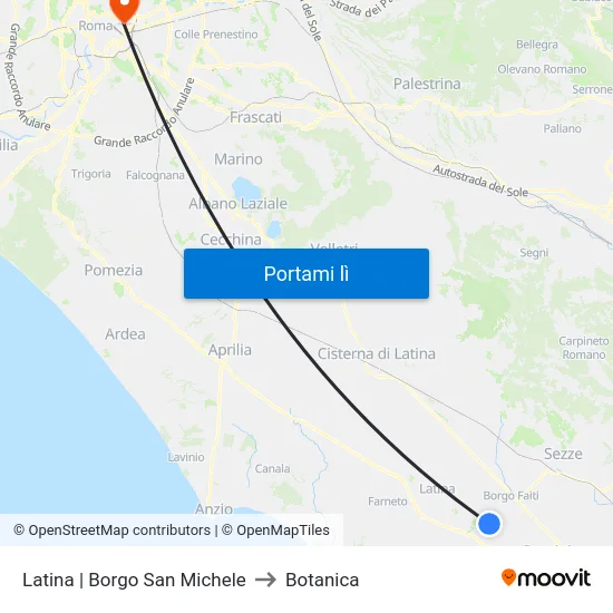Latina | Borgo San Michele to Botanica map