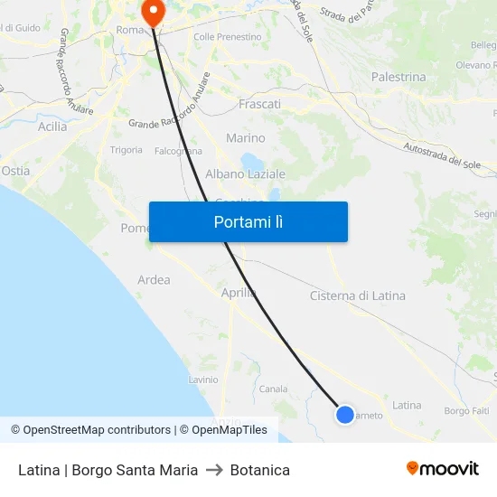 Latina | Borgo Santa Maria to Botanica map