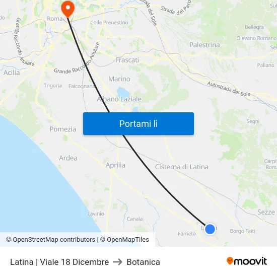 Latina | Viale 18 Dicembre to Botanica map