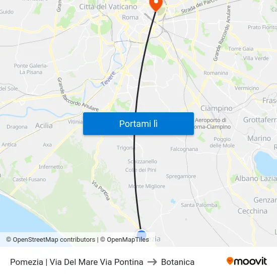 Pomezia | Via Del Mare Via Pontina to Botanica map