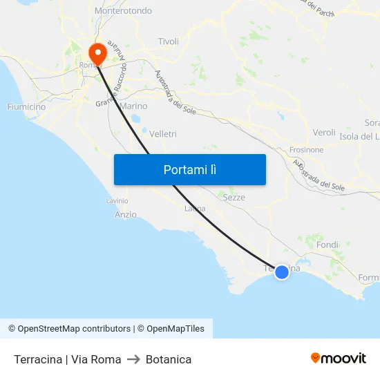Terracina | Via Roma to Botanica map
