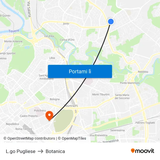 L.go Pugliese to Botanica map