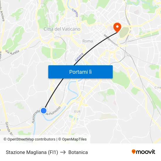 Stazione Magliana (Fl1) to Botanica map