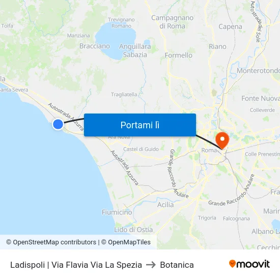 Ladispoli | Via Flavia Via La Spezia to Botanica map